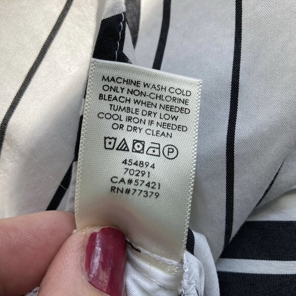 VTG Ann Taylor Blouse Ruffle High Neck Black White Striped Button-Up Blouse 38” - Picture 6 of 7